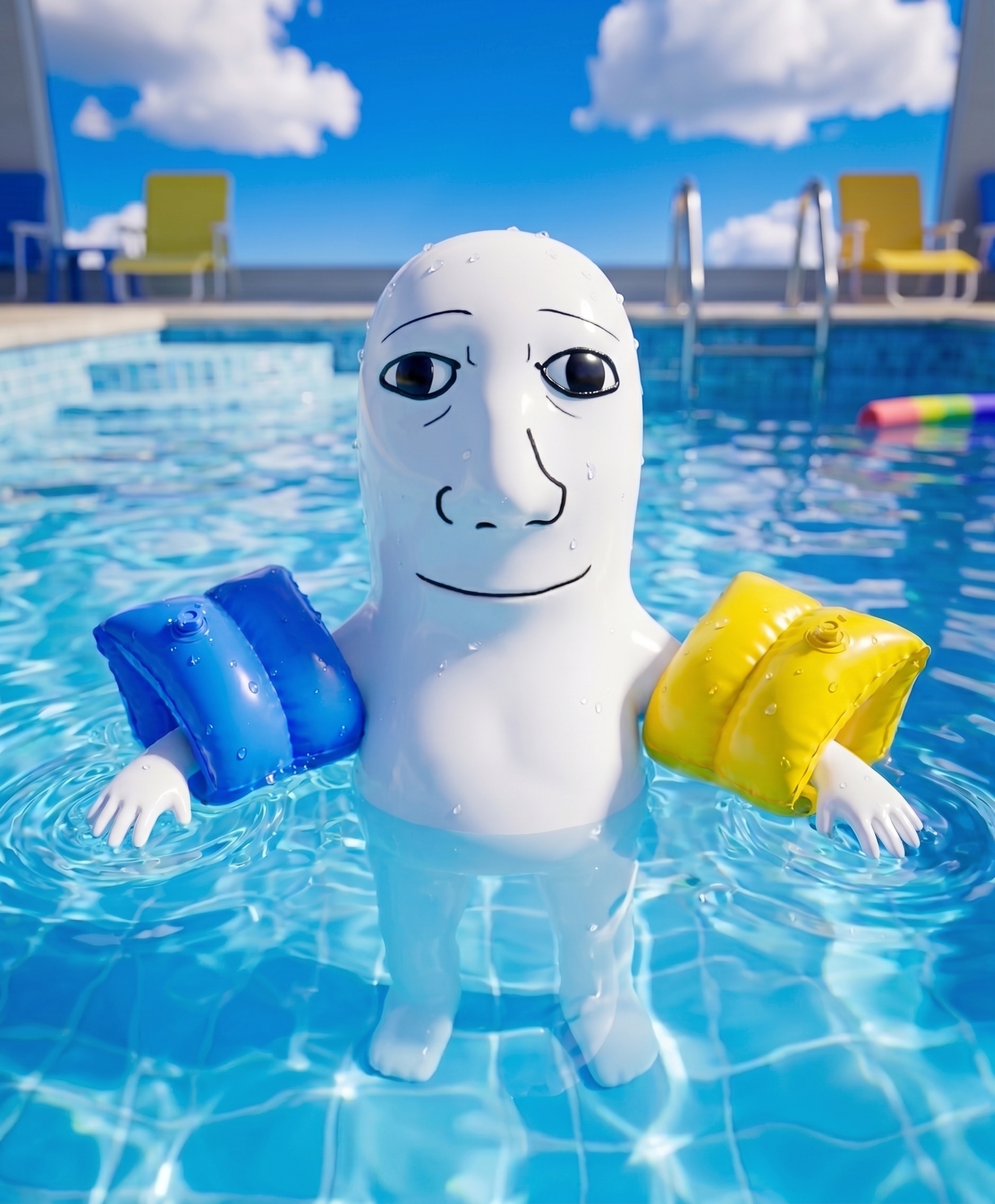 TISM in a swimming pool wearing blue and yellow floaties